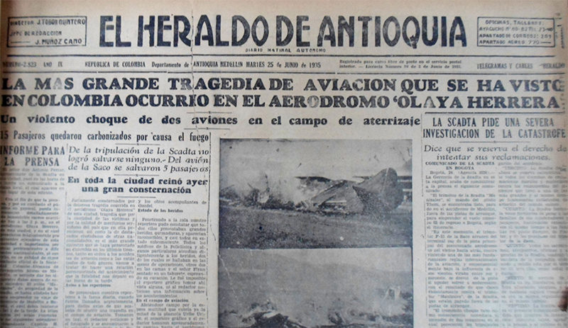 la mas grande tragedia de aviacion que se haya visto en colombia ocurrio ayer en el aerodromo olaya herrera